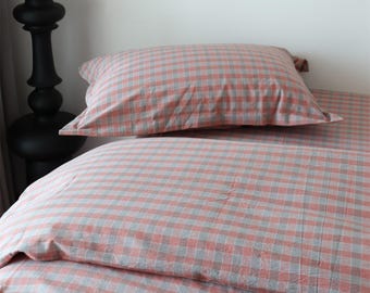 Pink & Gray Gingham Bedding Set,Plaid Duvet Cover and Pillowcases,Checkered Comforter Cover Set Twin Full Queen King (Custom Size)