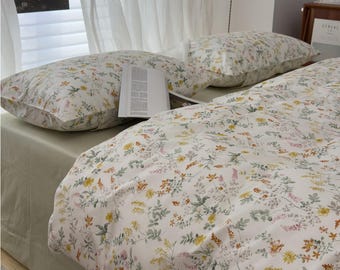Cottagecore Floral Duvet Cover Set,Vintage Botanical Bedding Set,Cute Flower Bedspread Twin Full Queen King Country Floral Bedding