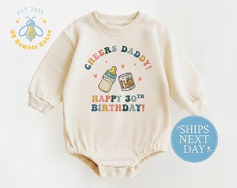 Cheers Daddy Birthday Bodysuit Natural Color, Personalized Age Romper, Birthday Onesie®