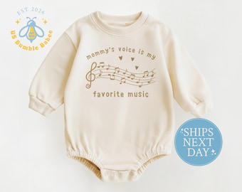 Natural Long Sleeve Romper Mommy's Voice Is My Favorite Music Bodysuit Onesie®