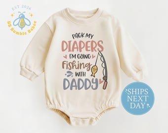 Natural Long Sleeve Romper, Forget My Diapers I'm Going Fishing With Daddy Bodysuit Onesie®