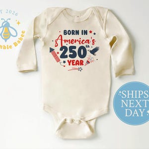 American 250th Year Baby Onesie® Natural Romper July 4th Patriotic Bodysuit Long Sleeve Natural Onesie