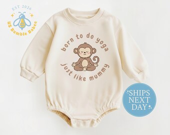 Natural Yoga Monkey Romper Bodysuit, Born To Do Yoga Like Mummy, Baby Onesie®