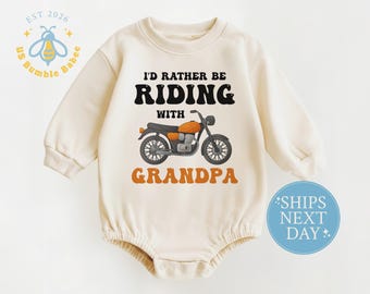 Natural Motorcycle Baby Romper, Riding with Grandpa Bodysuit