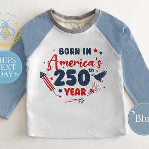American 250th Year Baby Onesie® Natural Romper July 4th Patriotic Bodysuit Natural Blue Raglan