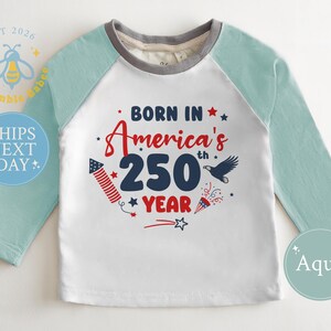 American 250th Year Baby Onesie® Natural Romper July 4th Patriotic Bodysuit Natural Aqua Raglan
