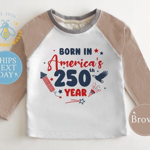 American 250th Year Baby Onesie® Natural Romper July 4th Patriotic Bodysuit Natural Brown Raglan