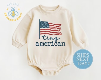 Tiny American Romper Natural Organic Cotton USA Flag Bodysuit Onesie®