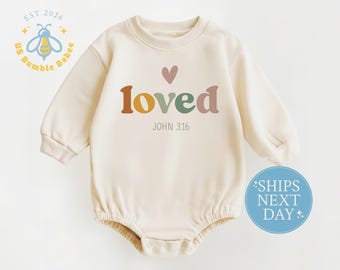 Natural Loved Romper John 3:16 Scripture, Pastel Christian Onesie® Bodysuit