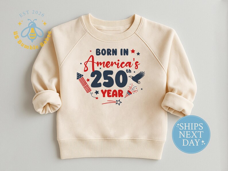 American 250th Year Baby Onesie® Natural Romper July 4th Patriotic Bodysuit Natural Sweatshirt
