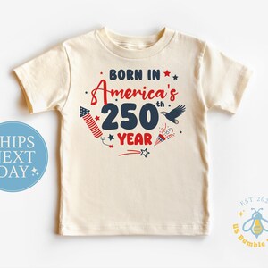 American 250th Year Baby Onesie® Natural Romper July 4th Patriotic Bodysuit Short Sleeve Natural Shirt