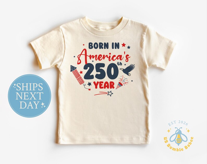 American 250th Year Baby Onesie® Natural Romper July 4th Patriotic Bodysuit Short Sleeve Natural Shirt
