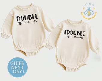 Double Trouble Set Natural Baby Rompers, Twin Bodysuit Set, Matching Long Sleeve Onesie®
