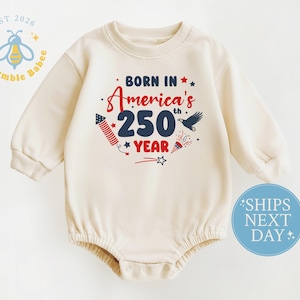 American 250th Year Baby Onesie® Natural Romper July 4th Patriotic Bodysuit Long Sleeve Natural Romper