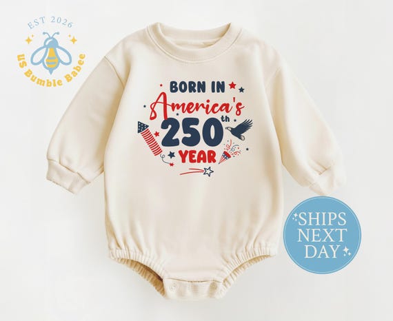 American 250th Year Baby Onesie® Natural Romper July 4th Patriotic Bodysuit