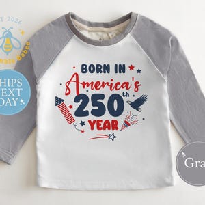 American 250th Year Baby Onesie® Natural Romper July 4th Patriotic Bodysuit Natural Gray Raglan
