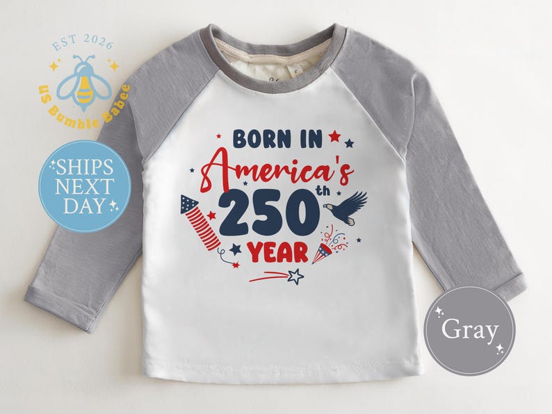 American 250th Year Baby Onesie® Natural Romper July 4th Patriotic Bodysuit Natural Gray Raglan