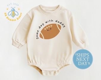 Game Day with Daddy Football Romper Bodysuit Onesie® Natural Color