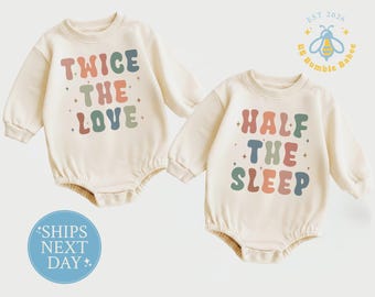Twice the Love Half the Sleep Twin Baby Set, Natural Romper Bodysuit Onesie®