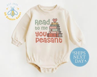 Read To Me You Peasant Natural Baby Romper, Book Stack Bodysuit, Kids Onesie®
