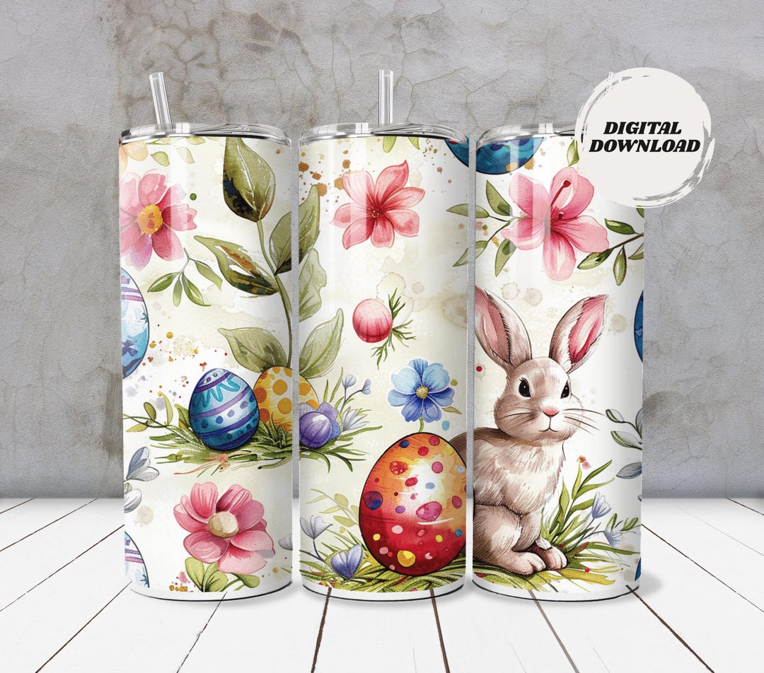 Easter Bunny & Floral Tumbler Wrap | Spring Eggs Sublimation Design ...