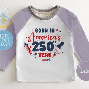 American 250th Year Baby Onesie® Natural Romper July 4th Patriotic Bodysuit Natural Lilac Raglan