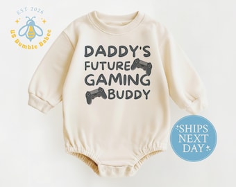 Natural Bodysuit Daddy's Future Gaming Buddy, Long Sleeve Baby Romper, Video Game Baby Onesie®