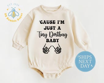 Tiny Dirtbag Baby Punk Long Sleeve Bodysuit, Natural Alternative Romper