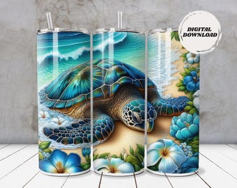 Sea Turtle Beach Tumbler Wrap, Ocean Life PNG (Digital Download)