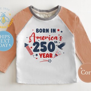 American 250th Year Baby Onesie® Natural Romper July 4th Patriotic Bodysuit Natural Coral Raglan