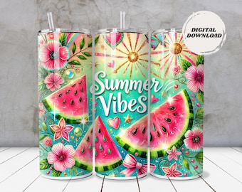 Watermelon Floral Tumbler Wrap PNG | Summer Vibes Cold Cup Design (Digital Download)