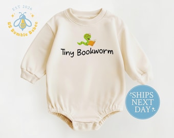 Tiny Bookworm Baby Romper, Natural Cotton Bookworm Bodysuit, Book Lover Onesie®