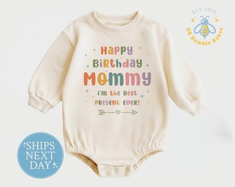 Happy Birthday Mommy Romper, Natural Baby Bodysuit, Personalized Name Option