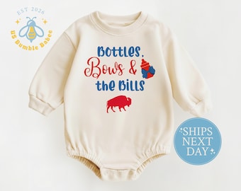 Natural Baby Romper Bottles Bows and the Bills Bodysuit Onesie® Buffalo Team Girl Outfit