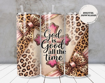 God Is Good Tumbler Wrap | Leopard Bow Christian PNG (Digital Download)