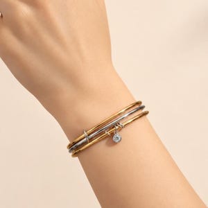 18K Gold Plated Two-Tone Stainless Steel Bangle Bracelet – Minimalist Stacking Jewelry
