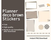 Brown Planner Stickers | Minimal Journal PNG (Instant Download)