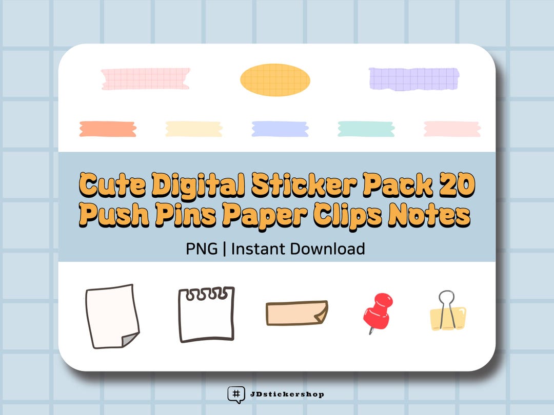 20 Pastel Planner Stickers PNG Push Pin Clip Memo Set Instant Download ...