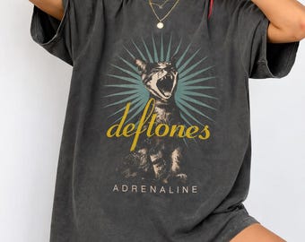 Camiseta con estampado de gato "Adrenaline" de Deftones, camiseta vintage de banda, rock alternativo de los 90.
