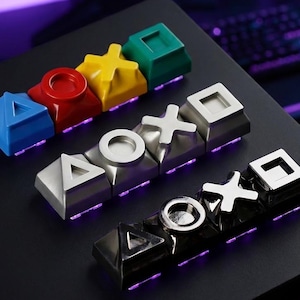 Set di copritasti con simboli PlayStation, triangolo, cerchio, croce e quadrato, realizzati artigianalmente, compatibili con switch MX, per tastiere da gioco, 4 pezzi in metallo.