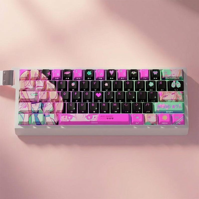 Anime Girl Waifu Pink Keycaps PBT+PC Cherry Profile RGB Translucent ...