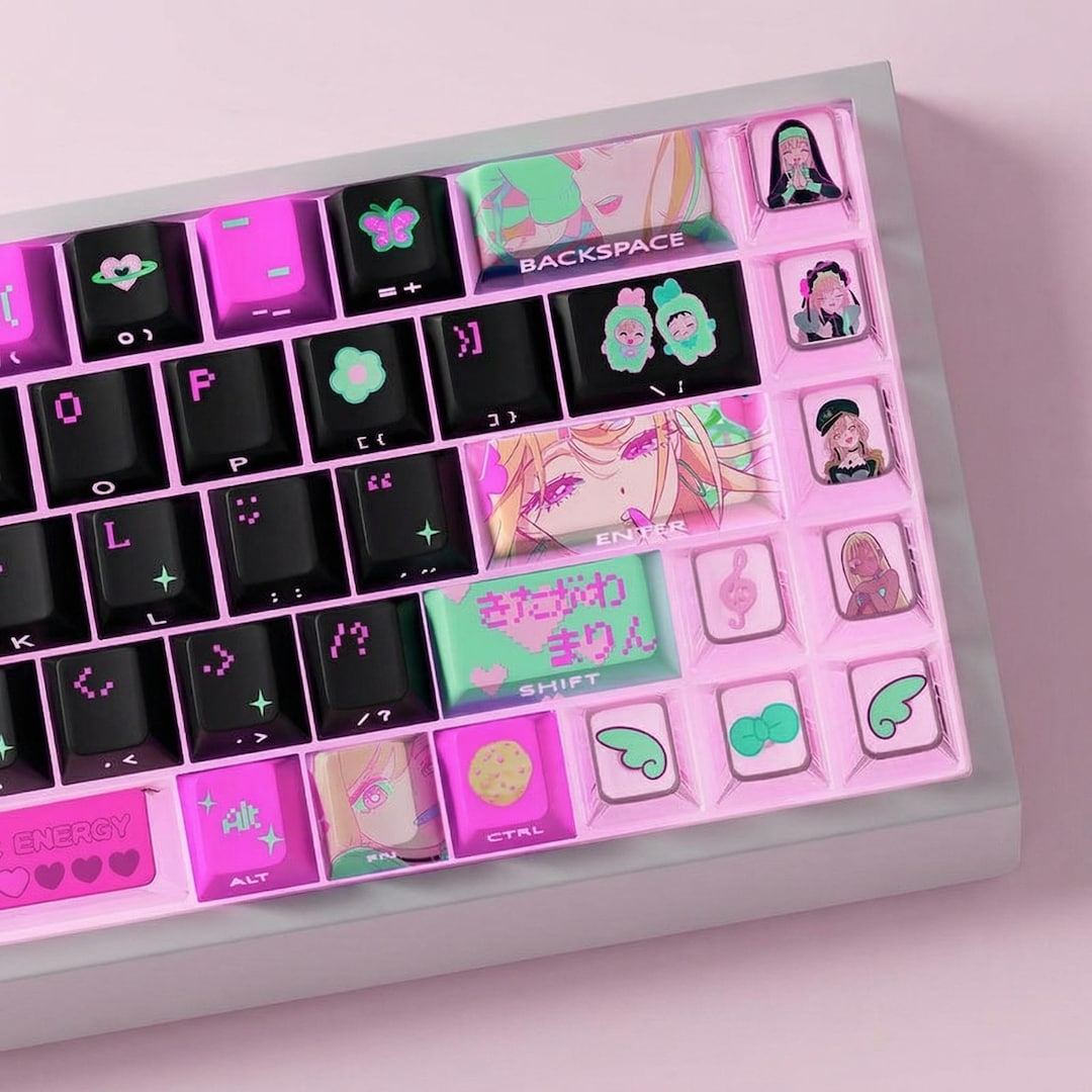 Anime Girl Waifu Pink Keycaps PBT+PC Cherry Profile RGB Translucent ...