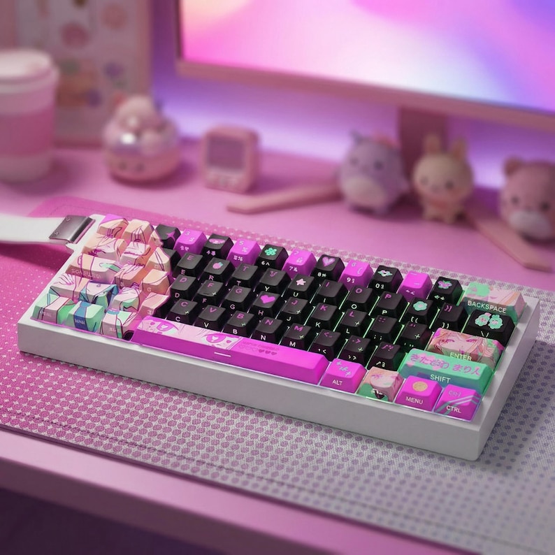 Anime Girl Waifu Pink Keycaps PBT+PC Cherry Profile RGB Translucent ...