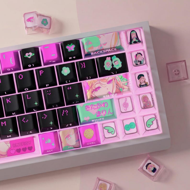 Anime Girl Waifu Pink Keycaps PBT+PC Cherry Profile RGB Translucent ...