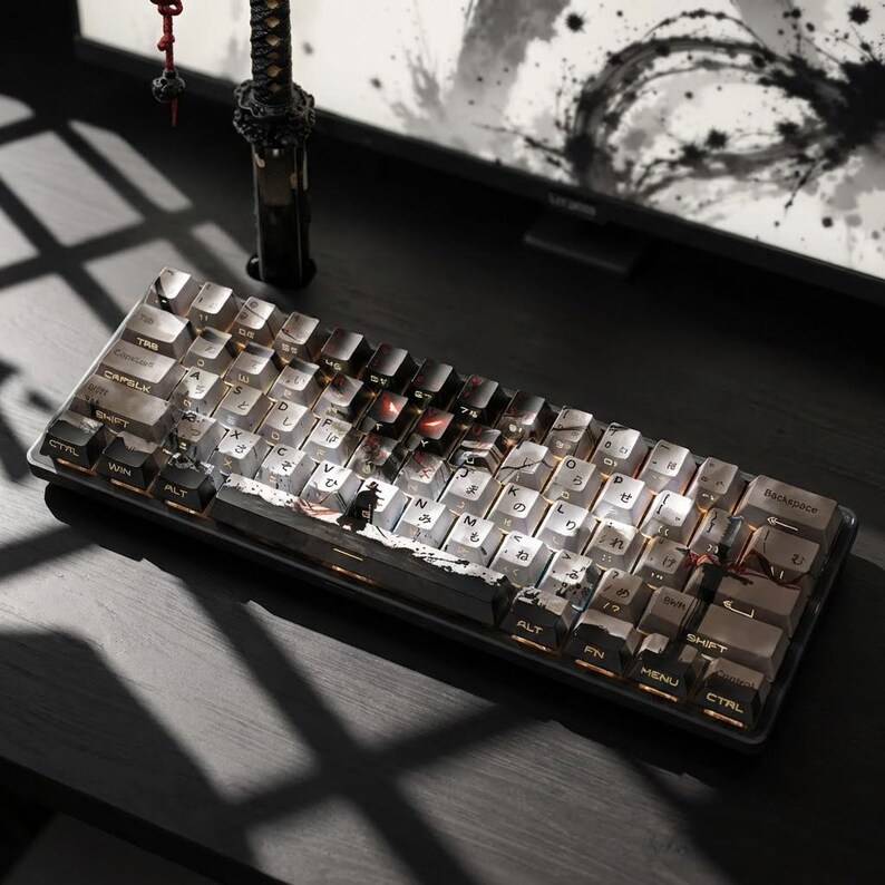 Backlit Samurai Keycaps Samurai Keycap Set for Mechanical Keyboard, Japanese Ink Style Keycaps ...