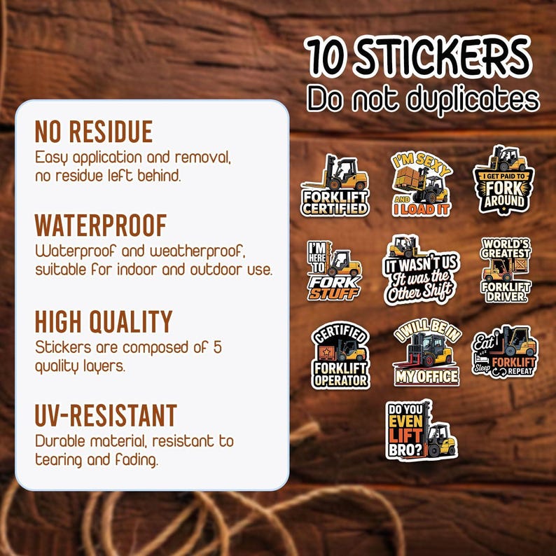 Redundant Sticker 10pcs Funny Forklift Sticker Pack Waterproof Vinyl Stickers for ...