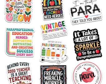 Paquete de 10 pegatinas para auxiliares docentes, regalo divertido para auxiliares de educación especial, calcomanías para asistentes de maestros, regalo para asistentes de maestros de educación especial.