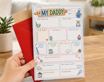 Tarjeta del Día del Padre "Todo sobre mi papá", recuerdo interactivo para completar, de parte de un hijo o hija / 8" x 5.3"