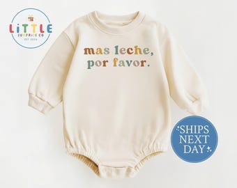 Mas Leche Por Favor Baby Romper Natural, Spanish Bodysuit, Neutral Onesie®