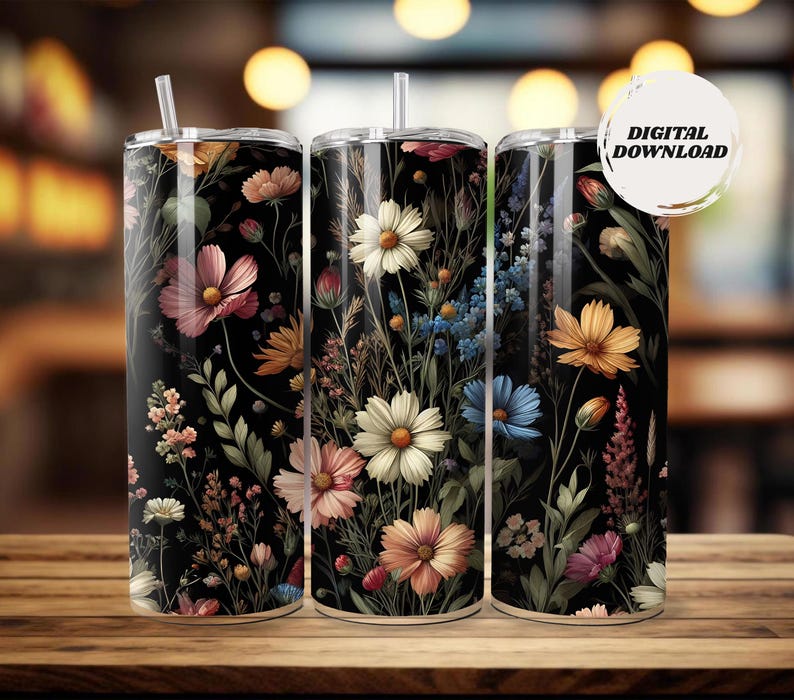 Wildflower Tumbler Wrap PNG | Boho Floral Seamless Pattern (digital ...